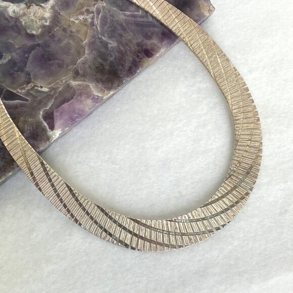 Italian Sterling Silver 925 Graduated Textured Fringe Collar Necklace 16.5" - Picture 7 of 16